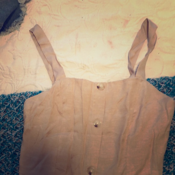 Tan linen midi dress - Picture 1 of 5